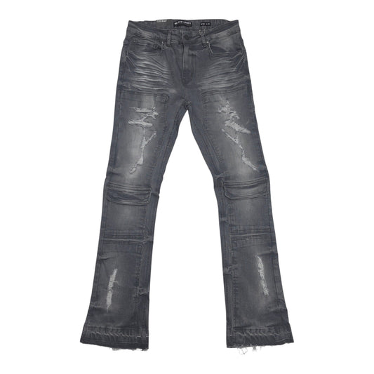 BLACK LIGHT MEN’S DISTRESSED STACKED FLARE JEANS 70150 GREY