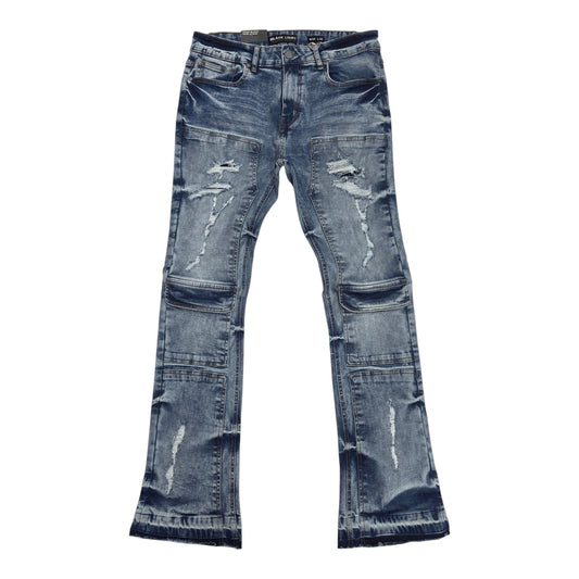 BLACK LIGHT MEN’S DISTRESSED STACKED FLARE JEANS 70150 BLUE