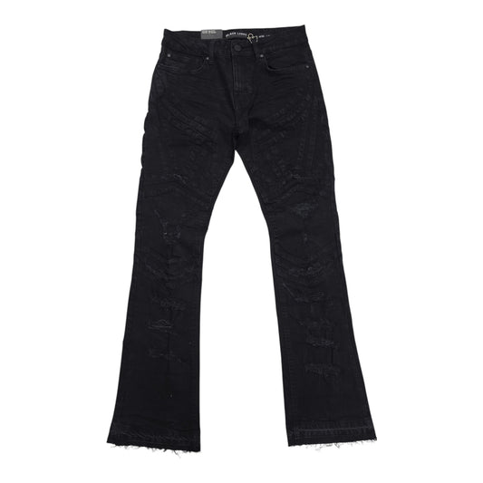 BLACK LIGHT MEN’S DISTRESSED MOTO STACKED JEANS 70147 JET BLACK