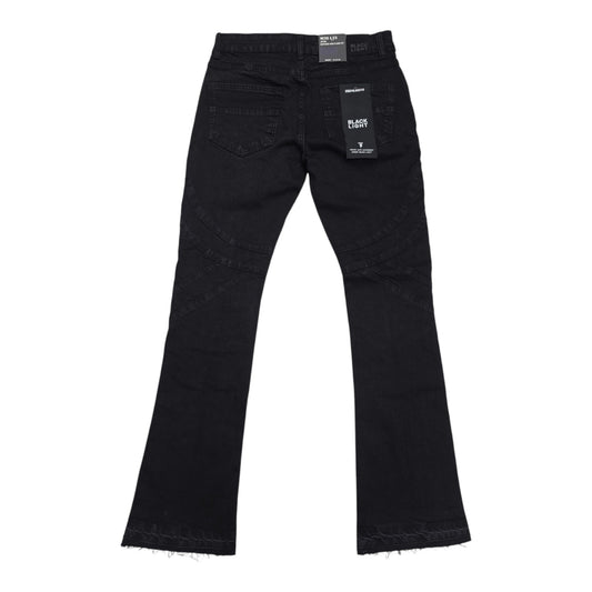 BLACK LIGHT MEN’S DISTRESSED MOTO STACKED JEANS 70147 JET BLACK