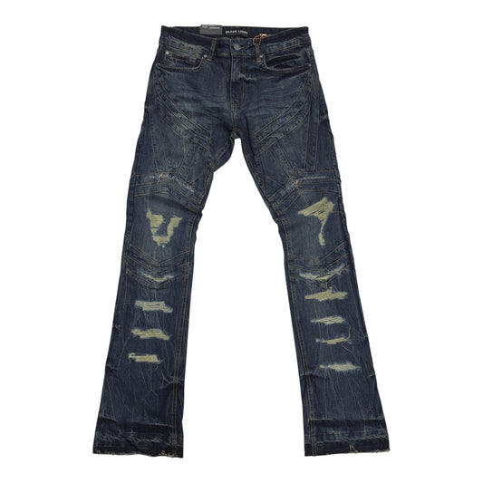 BLACK LIGHT MEN’S DISTRESSED MOTO STACKED JEANS 70147 VINTAGE BLUE
