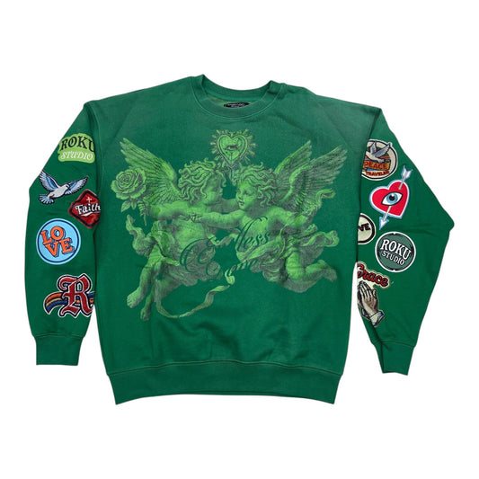 ROKU MEN'S DEVOTION FADED CREWNECK KELLY GREEN