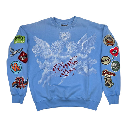 ROKU MEN'S DEVOTION FADED CREWNECK UNIVERSITY BLUE