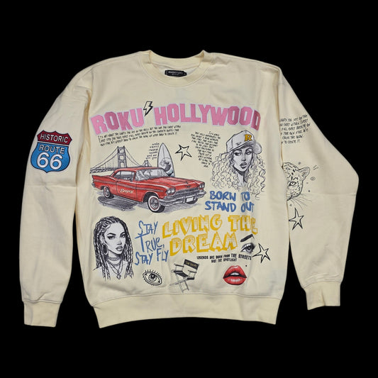 ROKU MEN'S LIVING THE DREAM FADED CREWNECK EGG SHELL