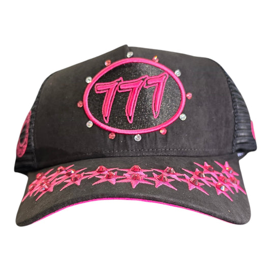 HUDSON SUEDE TRUCKER HAT WITH RHINESTONES BLACK/HOT PINK