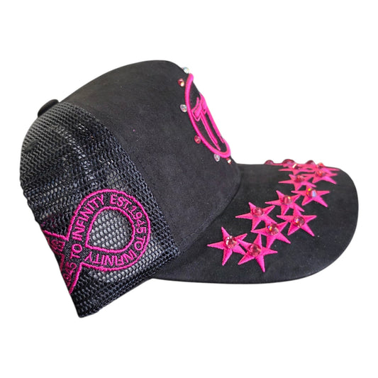 HUDSON SUEDE TRUCKER HAT WITH RHINESTONES BLACK/HOT PINK