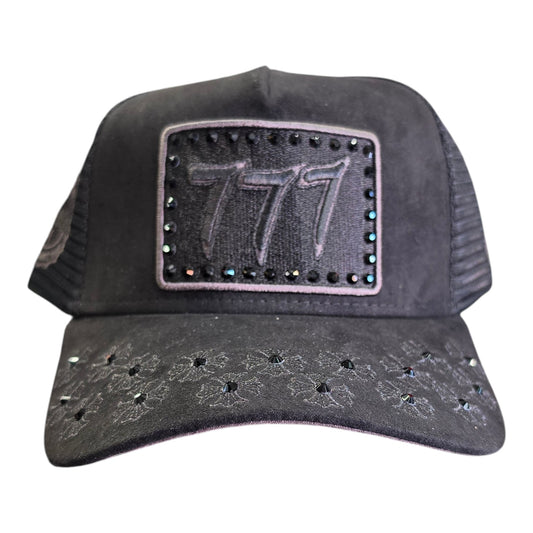 HUDSON SUEDE 777 TRUCKER HAT WITH RHINESTONES BLACK