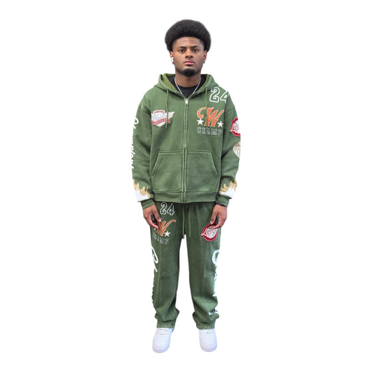 COPPER RIVET MEN’S CHAMPIONS ZIP-UP SWEATSUIT GREEN
