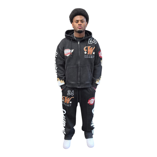COPPER RIVET MEN’S CHAMPIONS ZIP-UP SWEATSUIT BLACK