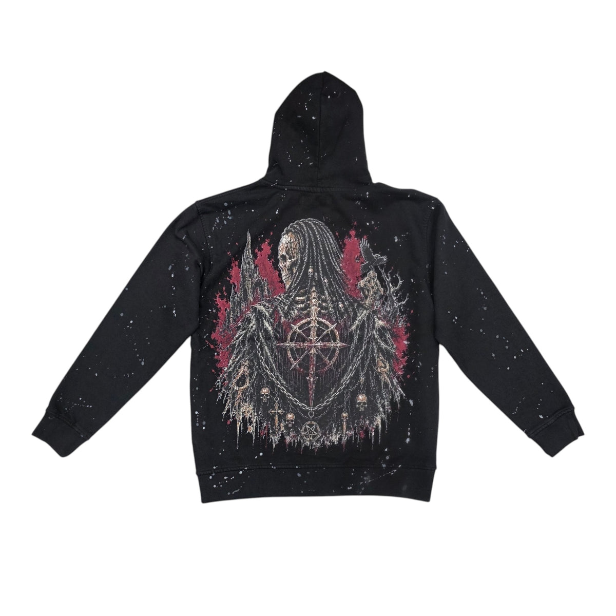 BLACK LIGHT MEN'S HEAVYWEIGHT SKELETON GRAPHIC ZIP-UP HOODIE BLACK 26923