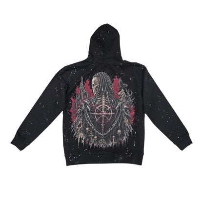 BLACK LIGHT MEN'S HEAVYWEIGHT SKELETON GRAPHIC ZIP-UP HOODIE BLACK 26923