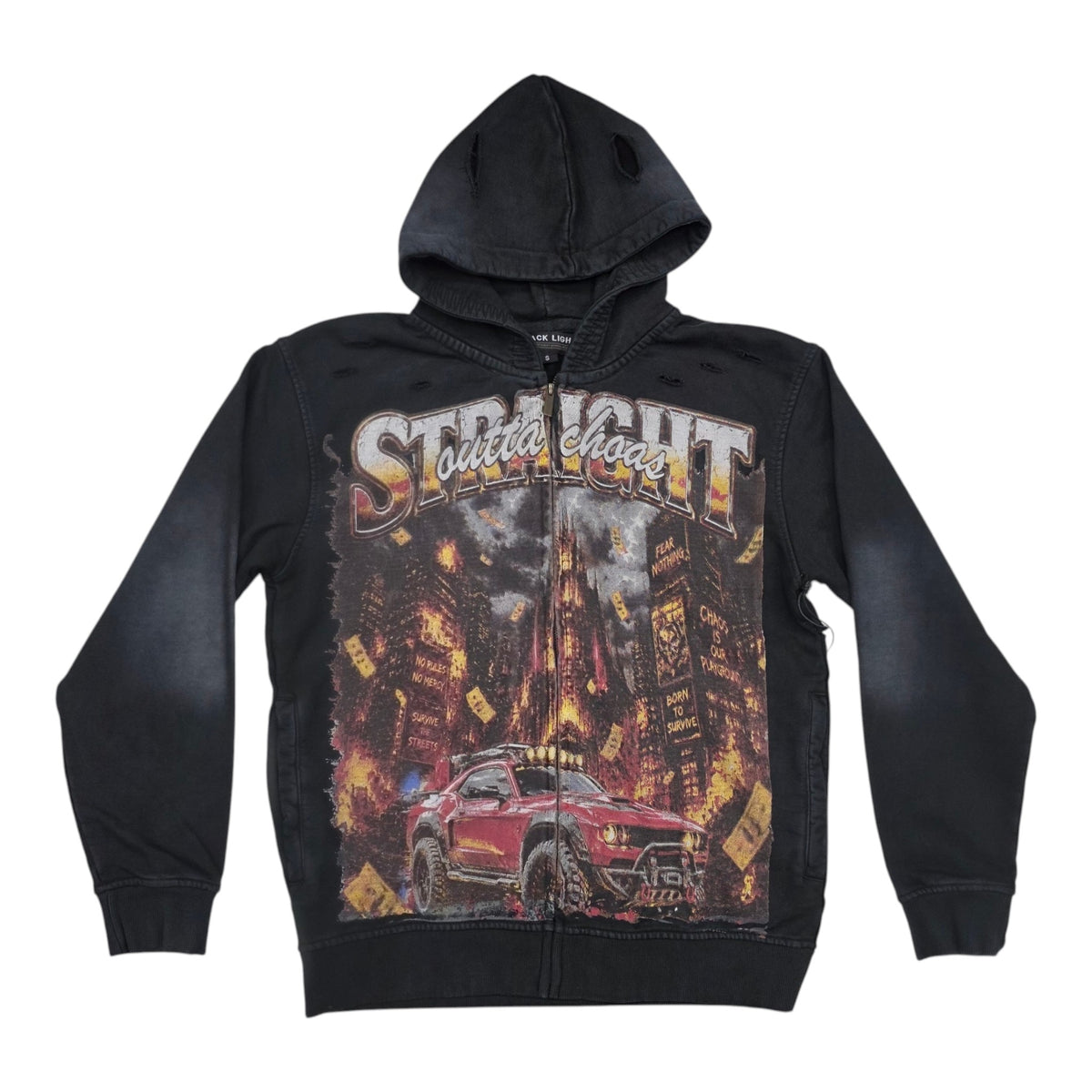 BLACK LIGHT MEN’S URBAN CHAOS 550 GSM FRENCH TERRY ZIP-UP HOODIE CHARCOAL 26926