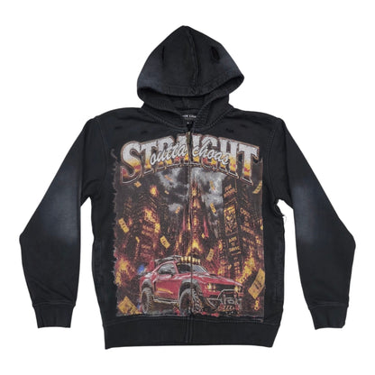 BLACK LIGHT MEN’S URBAN CHAOS 550 GSM FRENCH TERRY ZIP-UP HOODIE CHARCOAL 26926