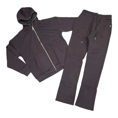 HUDSON MEN'S PREMIUM ZIP-UP SWEATSUIT SET BLACK COFFEE