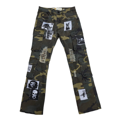 WAIMEA MEN'S PATCHWORK DISTRESSED STRAIGHT FIT CARGO JEANS CAMO