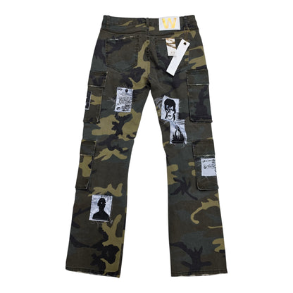 WAIMEA MEN'S PATCHWORK DISTRESSED STRAIGHT FIT CARGO JEANS CAMO