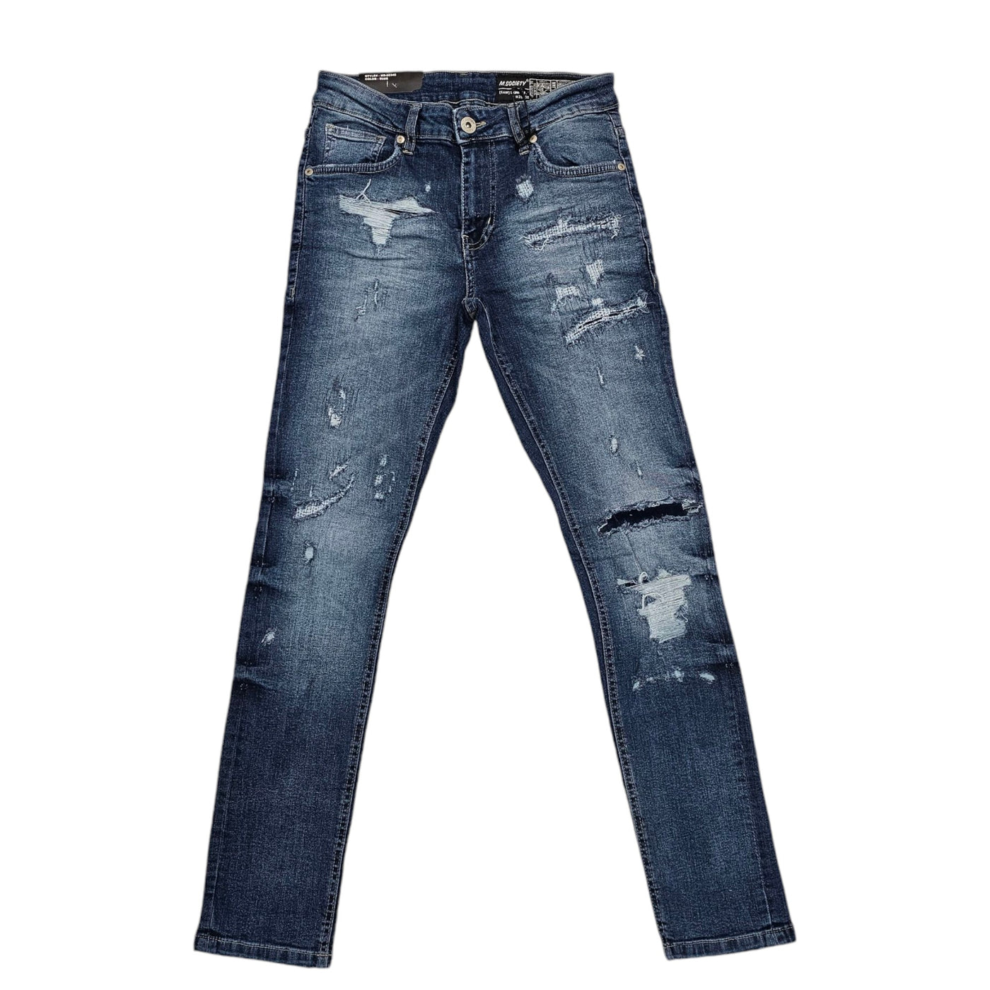 M SOCIETY DENIM JEANS RIPS & REPAIR BLUE MS-80346