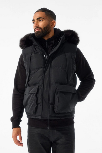 YUKON FUR LINED PUFFER VEST BLACK