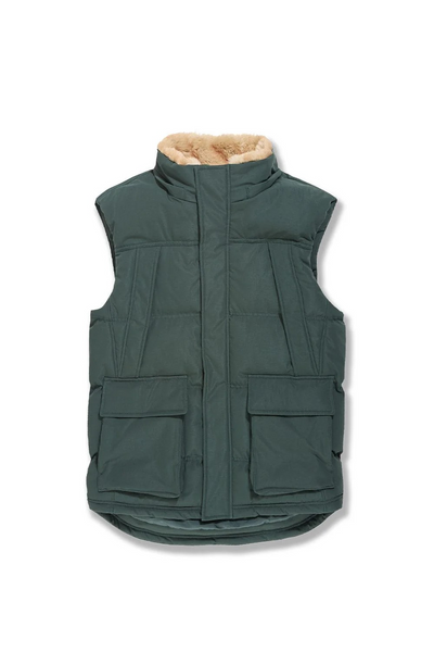 YUKON FUR LINED PUFFER VEST DARK OLIVE