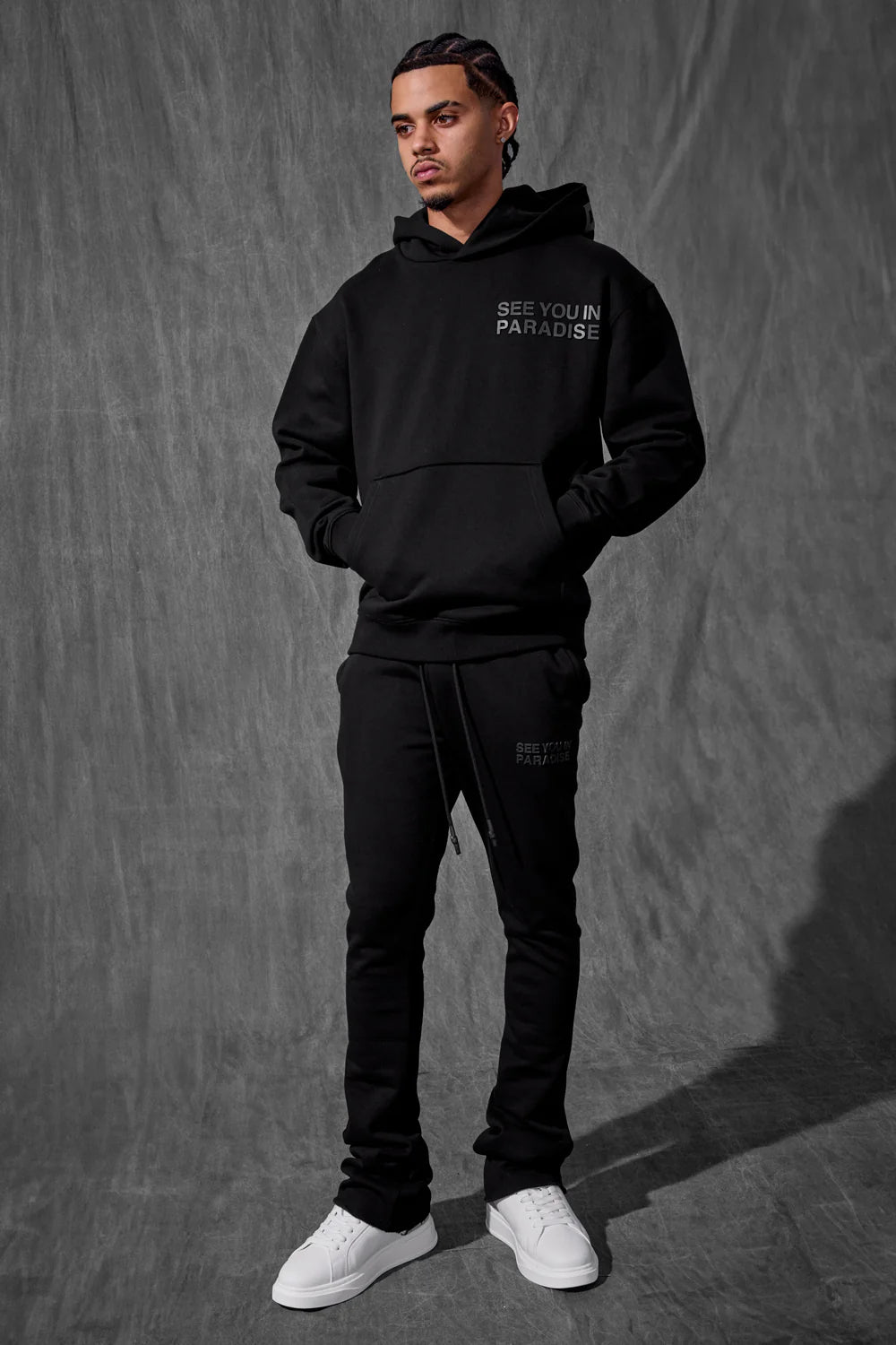 SYIP SWEATSUIT SET STACKED PANTS BLACK