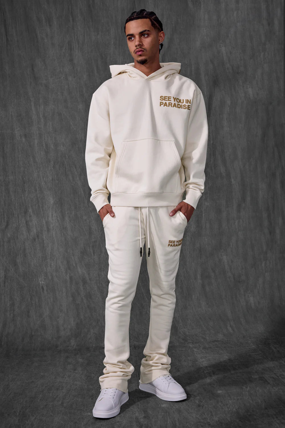 SYIP SWEATSUIT SET STACKED PANTS BONE