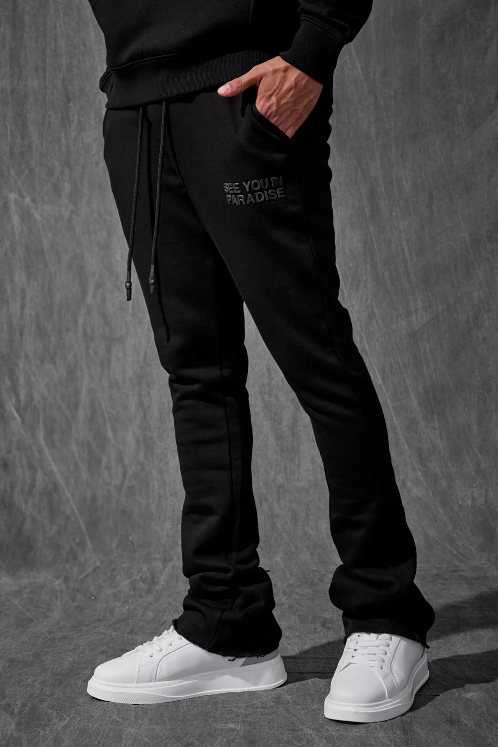SYIP SWEATSUIT SET STACKED PANTS BLACK