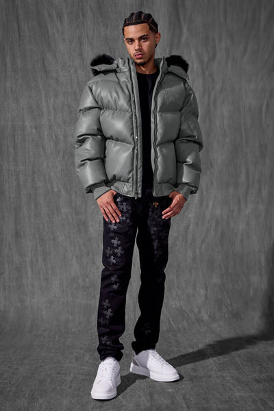 SYIP PU PUFFER WITH EMBOSS JACKET CHARCOAL 91665