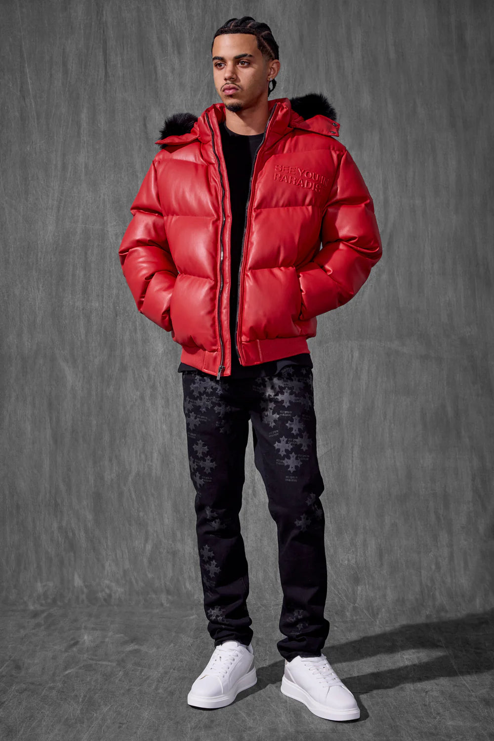 SYIP PU PUFFER WITH EMBOSS JACKET RED 91665