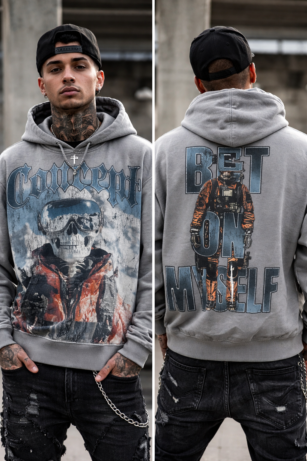 CONCEPT MEN'S ''SKIER'' GREY WASH HOODIE
