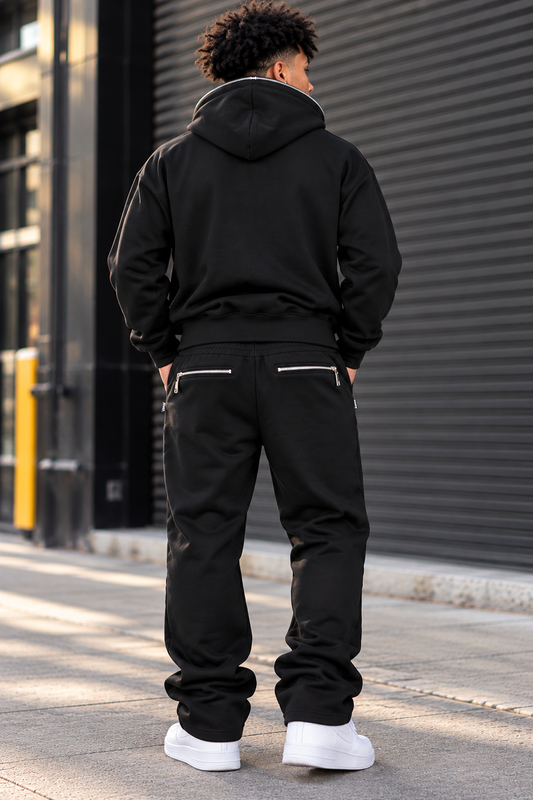 HUDSON MEN'S PREMIUM ZIP-UP SWEATSUIT SET BLACK
