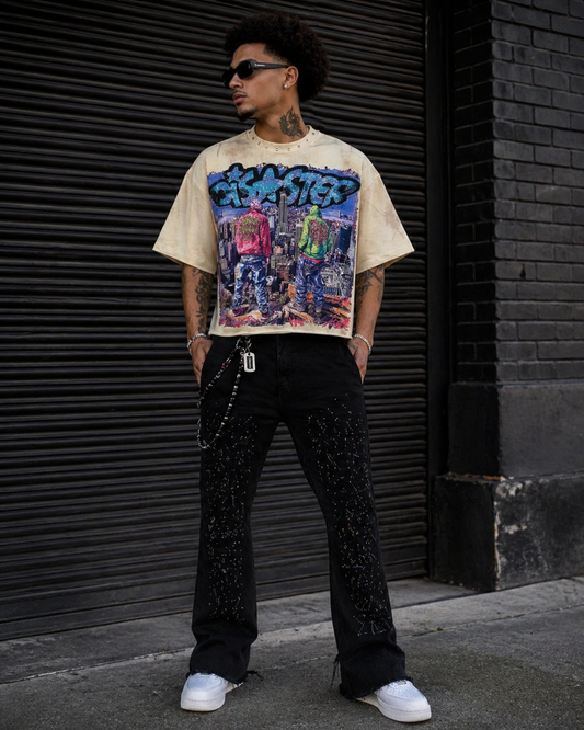 BKYS MEN'S DISASTER CROPPED T-SHIRT T1532 OFF WHITE