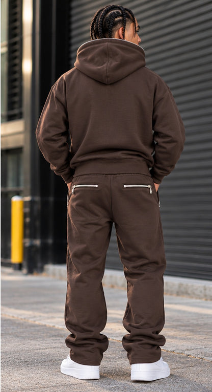HUDSON MEN'S PREMIUM ZIP-UP SWEATSUIT SET BLACK COFFEE