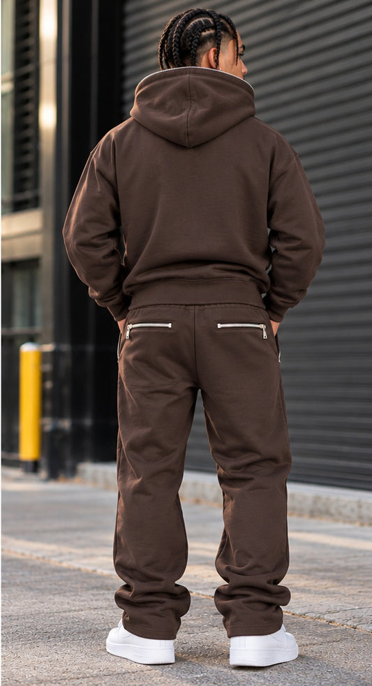 HUDSON MEN'S PREMIUM ZIP-UP SWEATSUIT SET BLACK COFFEE