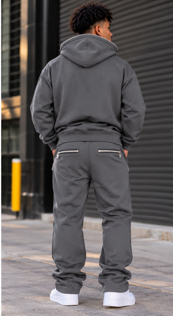 HUDSON MEN'S PREMIUM ZIP-UP SWEATSUIT SET GREY