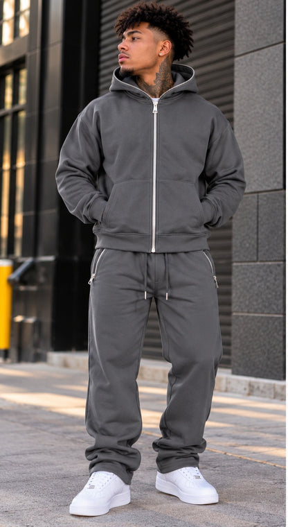 HUDSON MEN'S PREMIUM ZIP-UP SWEATSUIT SET GREY