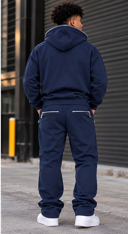 HUDSON MEN'S PREMIUM ZIP-UP SWEATSUIT SET NAVY