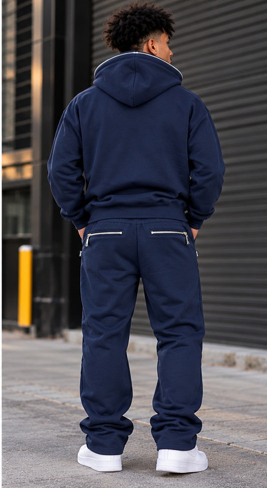 HUDSON MEN'S PREMIUM ZIP-UP SWEATSUIT SET NAVY