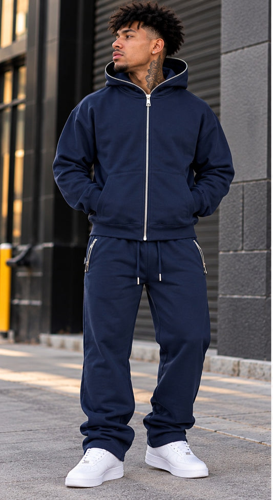 HUDSON MEN'S PREMIUM ZIP-UP SWEATSUIT SET NAVY
