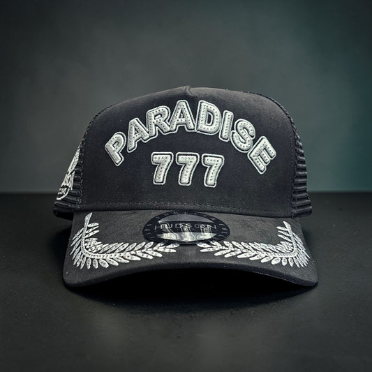 HUDSON PARADISE 777 TRUCKER HAT WITH RHINESTONES BLACK/WHITE