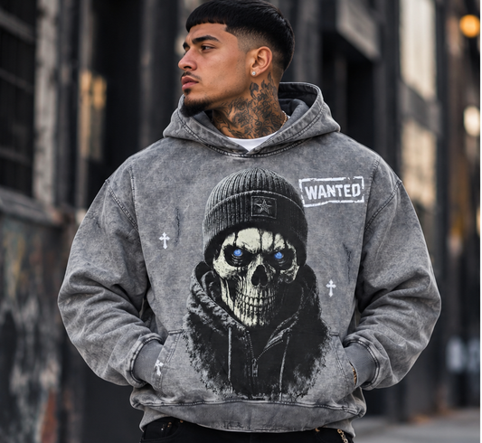 BLACK LIGHT MEN’S WANTED SKULL 550 GSM FRENCH TERRY HOODIE 26825