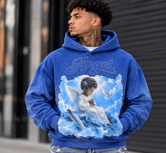 BLACK LIGHT MEN’S ANGEL HEAVEN 550 GSM FRENCH TERRY HOODIE BLUE 26824