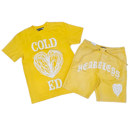 Rebel Short Set Acid Wash Heartless Gold