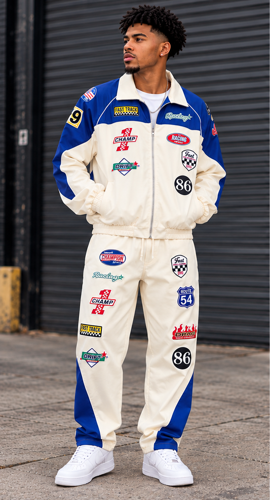 KINDRED MEN’S PATCHED STREET TRACKSUIT CREAM/ROYAL BLUE