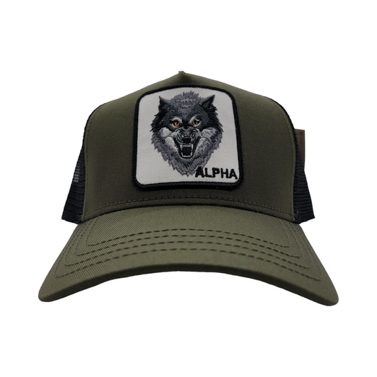 KBETHOS ALPHA WOLF TRUCKER HAT OLIVE GREEN
