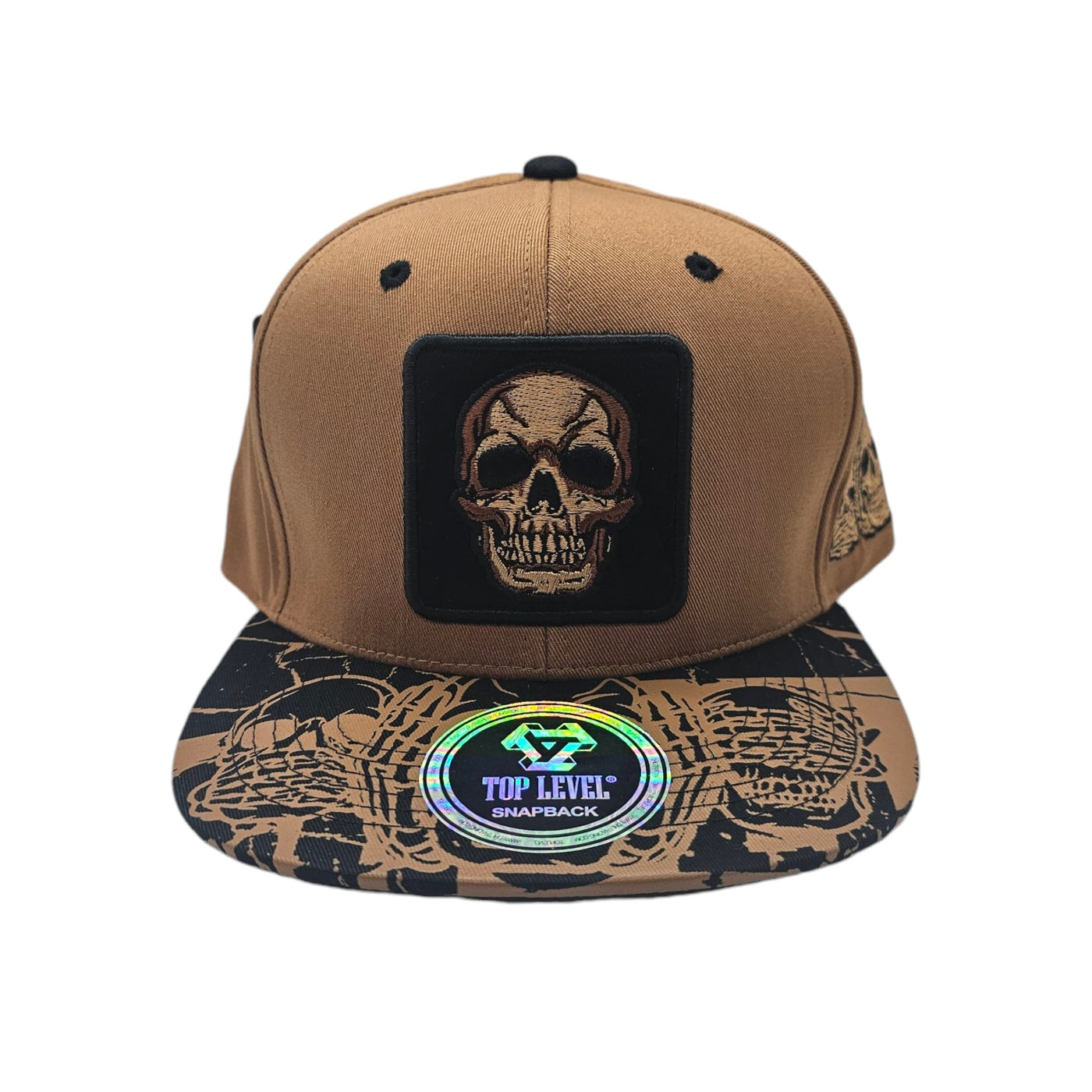 TOP LEVEL SKULL SNAPBACK HAT BROWN