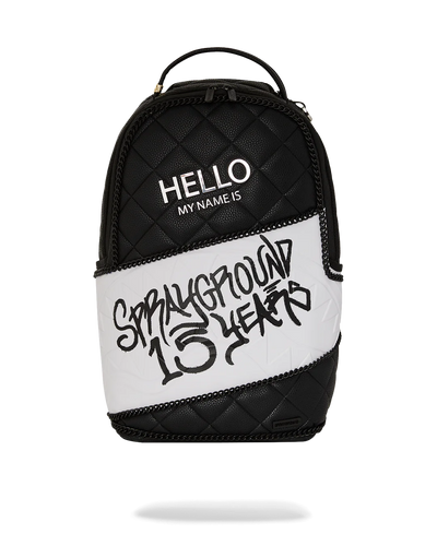 SPRAYGROUND HELLO MY NAME IS 15 YEARS QUILTED BACKPACK (SUPER RARE)