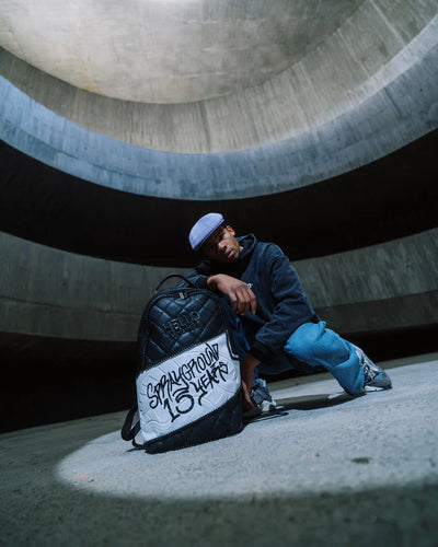 SPRAYGROUND HELLO MY NAME IS 15 YEARS QUILTED BACKPACK (SUPER RARE)