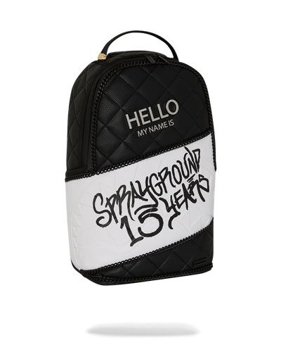 SPRAYGROUND HELLO MY NAME IS 15 YEARS QUILTED BACKPACK (SUPER RARE)