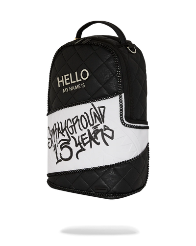 SPRAYGROUND HELLO MY NAME IS 15 YEARS QUILTED BACKPACK (SUPER RARE)