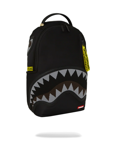 SPRAYGROUND SHARK CENTRAL YELLOW TAPE DLX SATIN BACKPACK